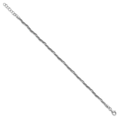 Sterling Silver Ss Rh Plated Polish/Texture Braided W/ .75In Ext. Bracelet