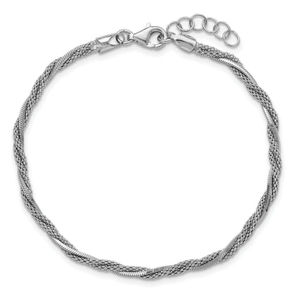Sterling Silver Ss Rh Plated Polish/Texture Braided W/ .75In Ext. Bracelet