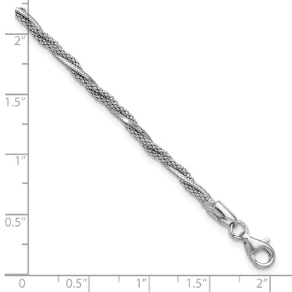 Sterling Silver Ss Rh Plated Polish/Texture Braided W/ .75In Ext. Bracelet