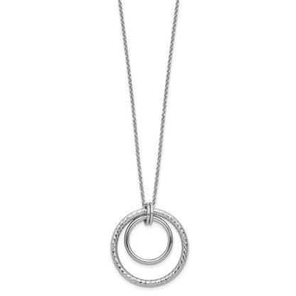 Sterling Silver Ss Rh Plated Polished / Dia Cut Circle W/ 2In Ext. Necklace