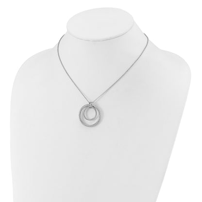 Sterling Silver Ss Rh Plated Polished / Dia Cut Circle W/ 2In Ext. Necklace