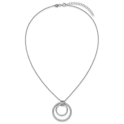 Sterling Silver Ss Rh Plated Polished / Dia Cut Circle W/ 2In Ext. Necklace