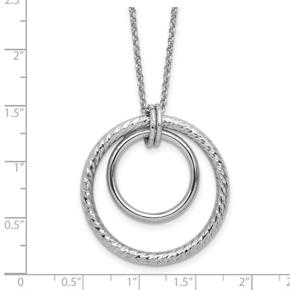 Sterling Silver Ss Rh Plated Polished / Dia Cut Circle W/ 2In Ext. Necklace