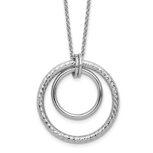Sterling Silver Ss Rh Plated Polished / Dia Cut Circle W/ 2In Ext. Necklace