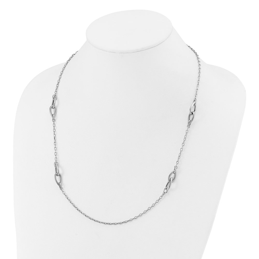 Sterling Silver Rh Plate Polish Fancy Link 2In Ext. Necklace