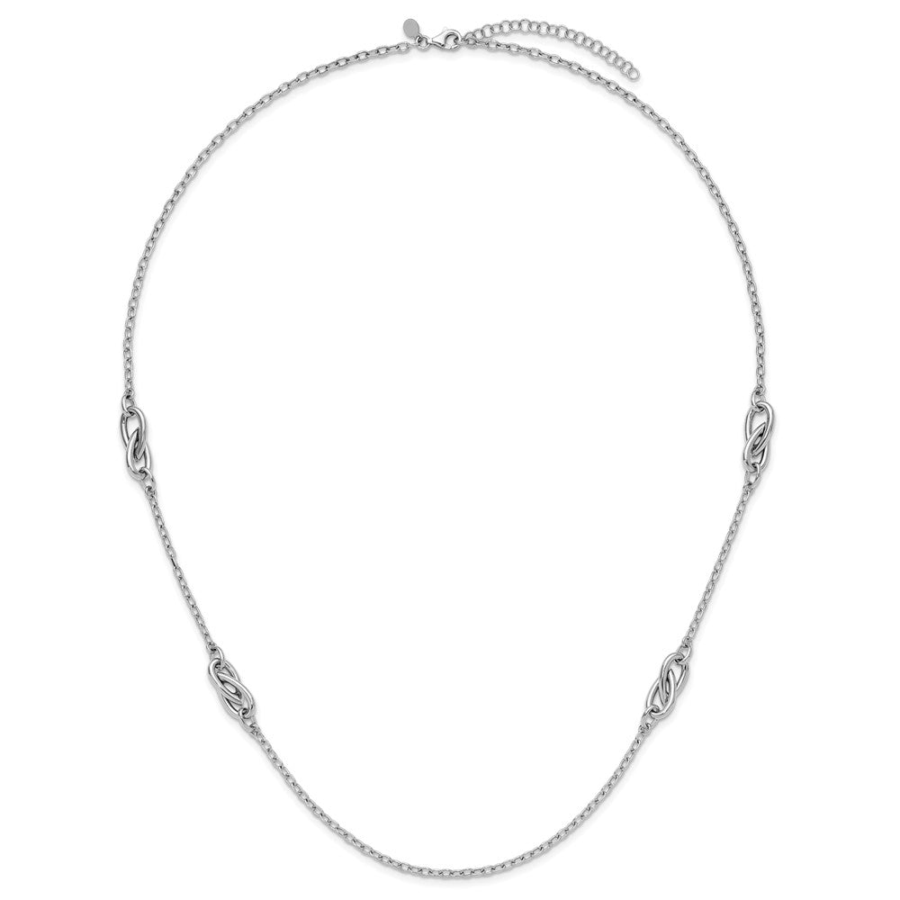 Sterling Silver Rh Plate Polish Fancy Link 2In Ext. Necklace