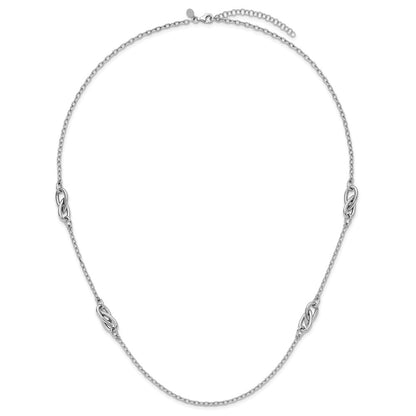 Sterling Silver Rh Plate Polish Fancy Link 2In Ext. Necklace