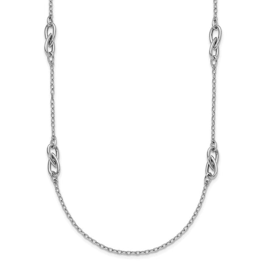 Sterling Silver Rh Plate Polish Fancy Link 2In Ext. Necklace
