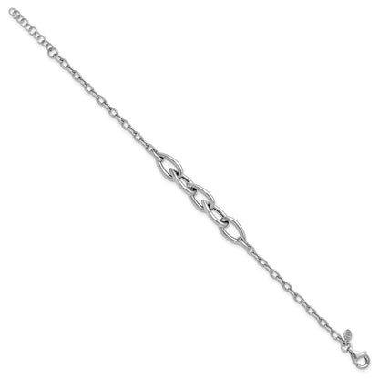 Sterling Silver Rh Plate Polish Fancy Link W/ 1In Ext. Bracelet