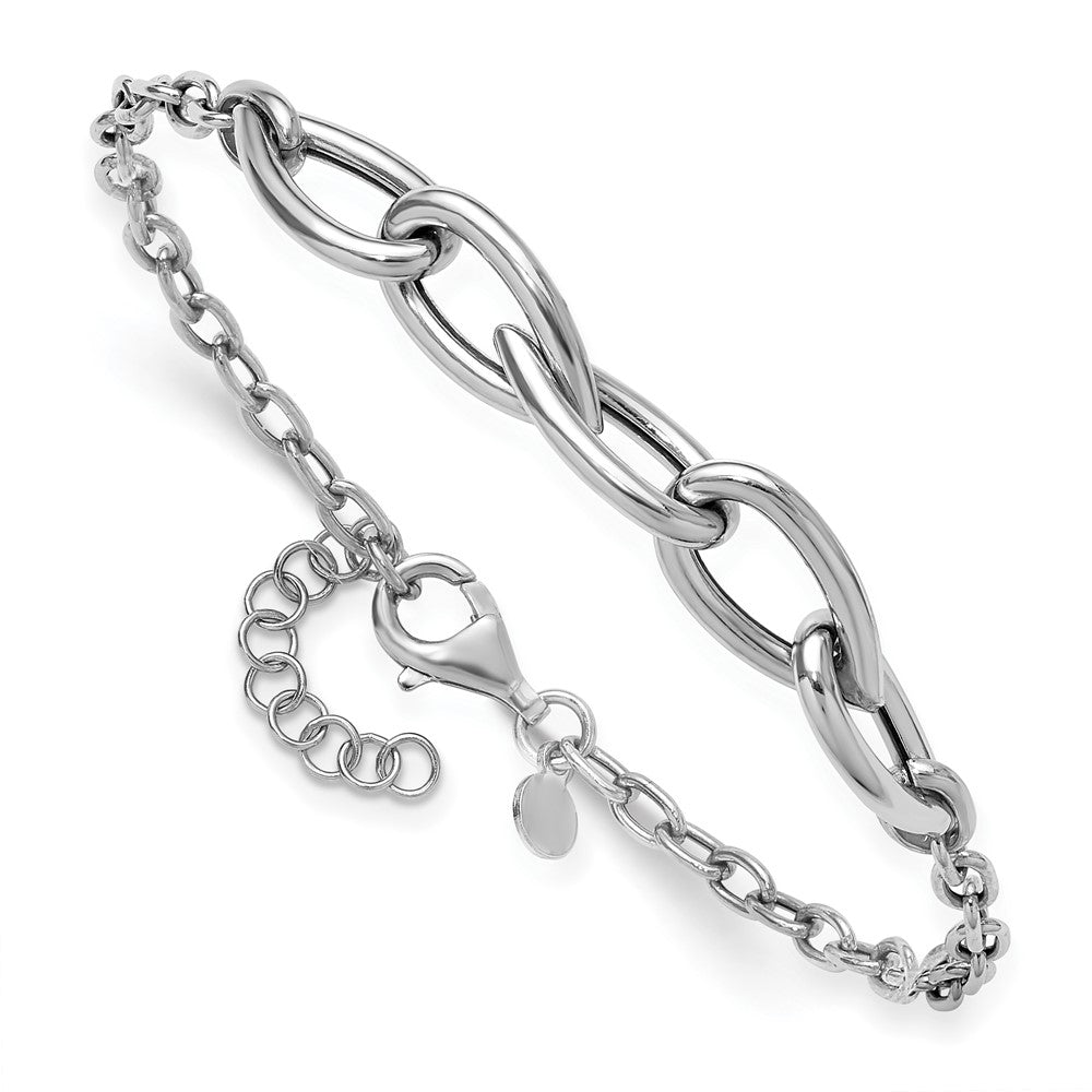 Sterling Silver Rh Plate Polish Fancy Link W/ 1In Ext. Bracelet