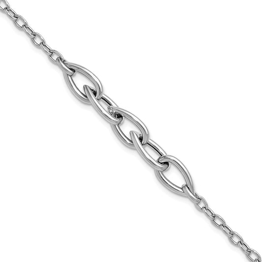 Sterling Silver Rh Plate Polish Fancy Link W/ 1In Ext. Bracelet