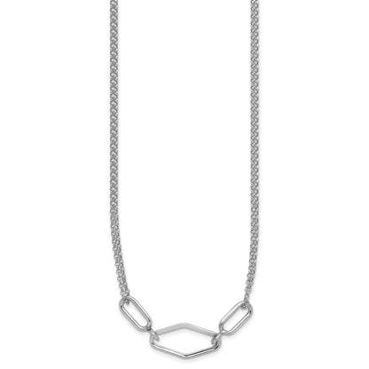 Sterling Silver Ss Rh Plat Polish/Dia Cut Fancy 2 Strand 2In Ext. Necklace