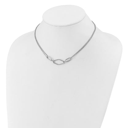 Sterling Silver Ss Rh Plat Polish/Dia Cut Fancy 2 Strand 2In Ext. Necklace
