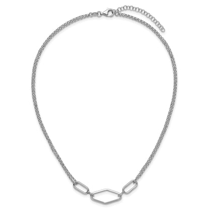 Sterling Silver Ss Rh Plat Polish/Dia Cut Fancy 2 Strand 2In Ext. Necklace