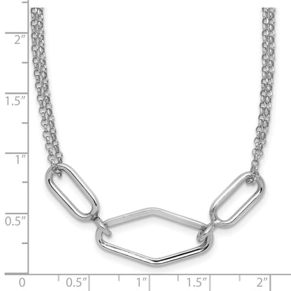 Sterling Silver Ss Rh Plat Polish/Dia Cut Fancy 2 Strand 2In Ext. Necklace