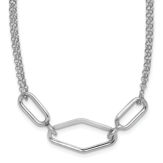 Sterling Silver Ss Rh Plat Polish/Dia Cut Fancy 2 Strand 2In Ext. Necklace