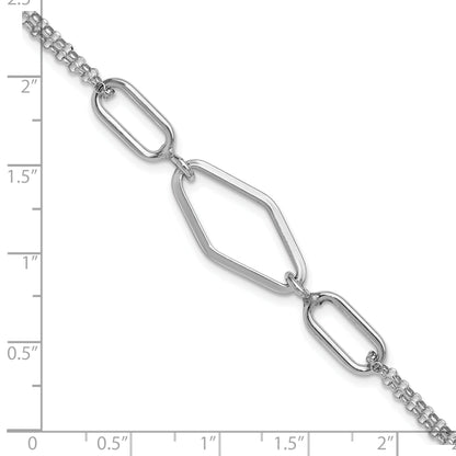 Sterling Silver Ss Rh Plat Polish/Dia Cut Fancy 2 Strand W/.75In Ext. Bracelet
