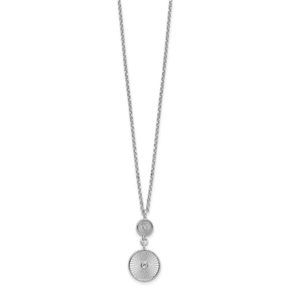 Sterling Silver Ss Rh Plated Cz Polish/Grooved Circle 2In Ext. Necklace