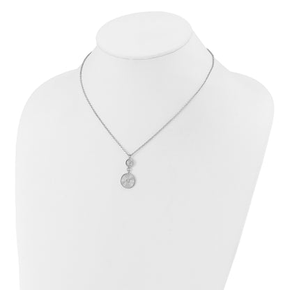 Sterling Silver Ss Rh Plated Cz Polish/Grooved Circle 2In Ext. Necklace