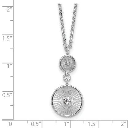 Sterling Silver Ss Rh Plated Cz Polish/Grooved Circle 2In Ext. Necklace