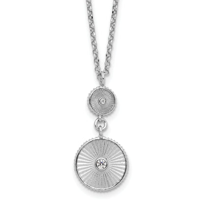 Sterling Silver Ss Rh Plated Cz Polish/Grooved Circle 2In Ext. Necklace