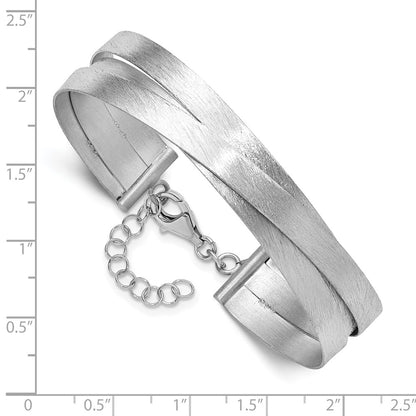 Sterling Silver Rh Plate Scratch Finish Safety Clasp Bangle