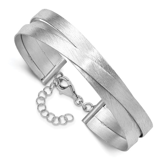 Sterling Silver Rh Plate Scratch Finish Safety Clasp Bangle
