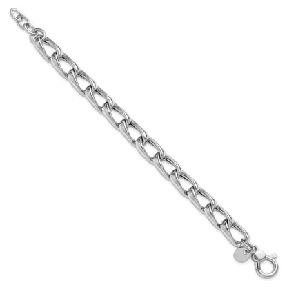 Sterling Silver Ss Rh Plated Polished Fancy Link W/.5In Ext. Bracelet