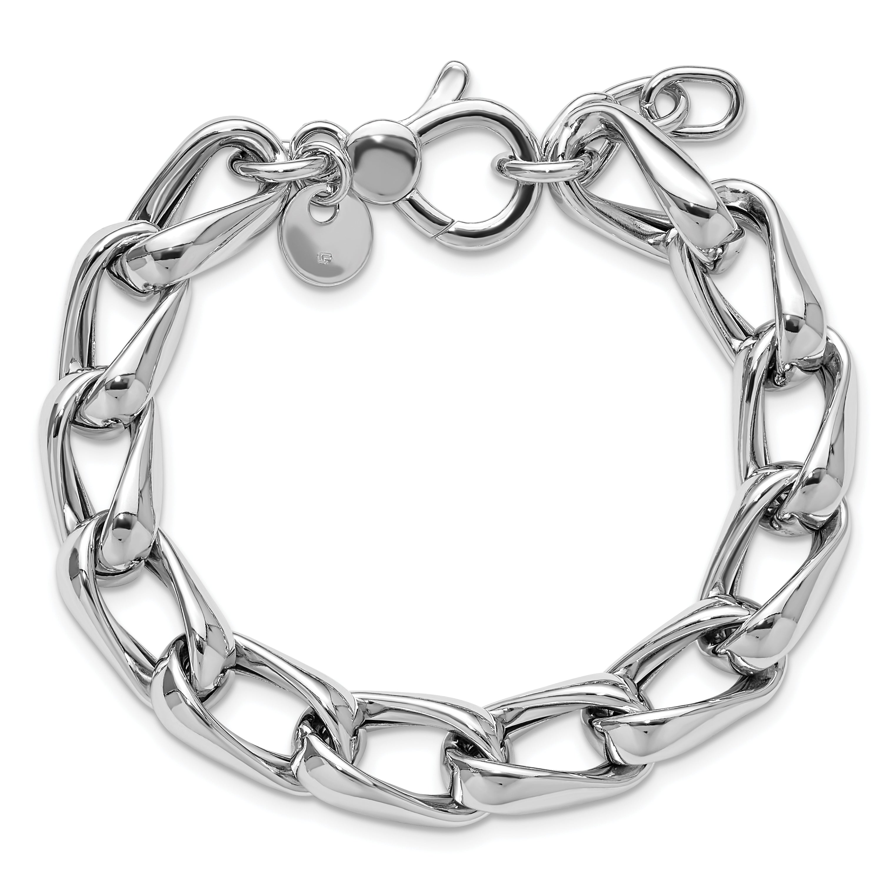 Sterling Silver Ss Rh Plated Polished Fancy Link W/.5In Ext. Bracelet