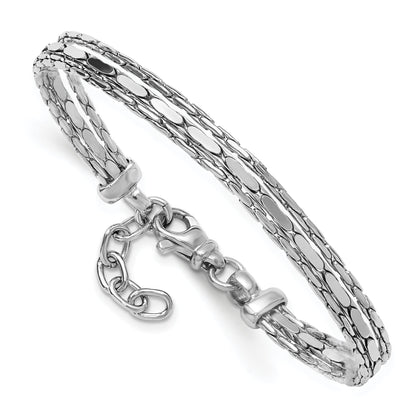 Sterling Silver Ss Rh Plated Polished 3 Strand Fancy 1In Ext. Bracelet