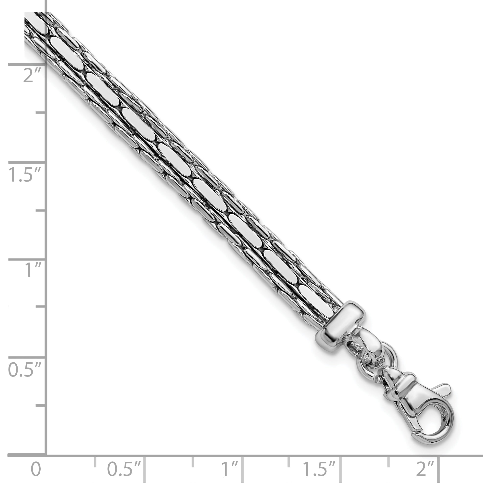 Sterling Silver Ss Rh Plated Polished 3 Strand Fancy 1In Ext. Bracelet