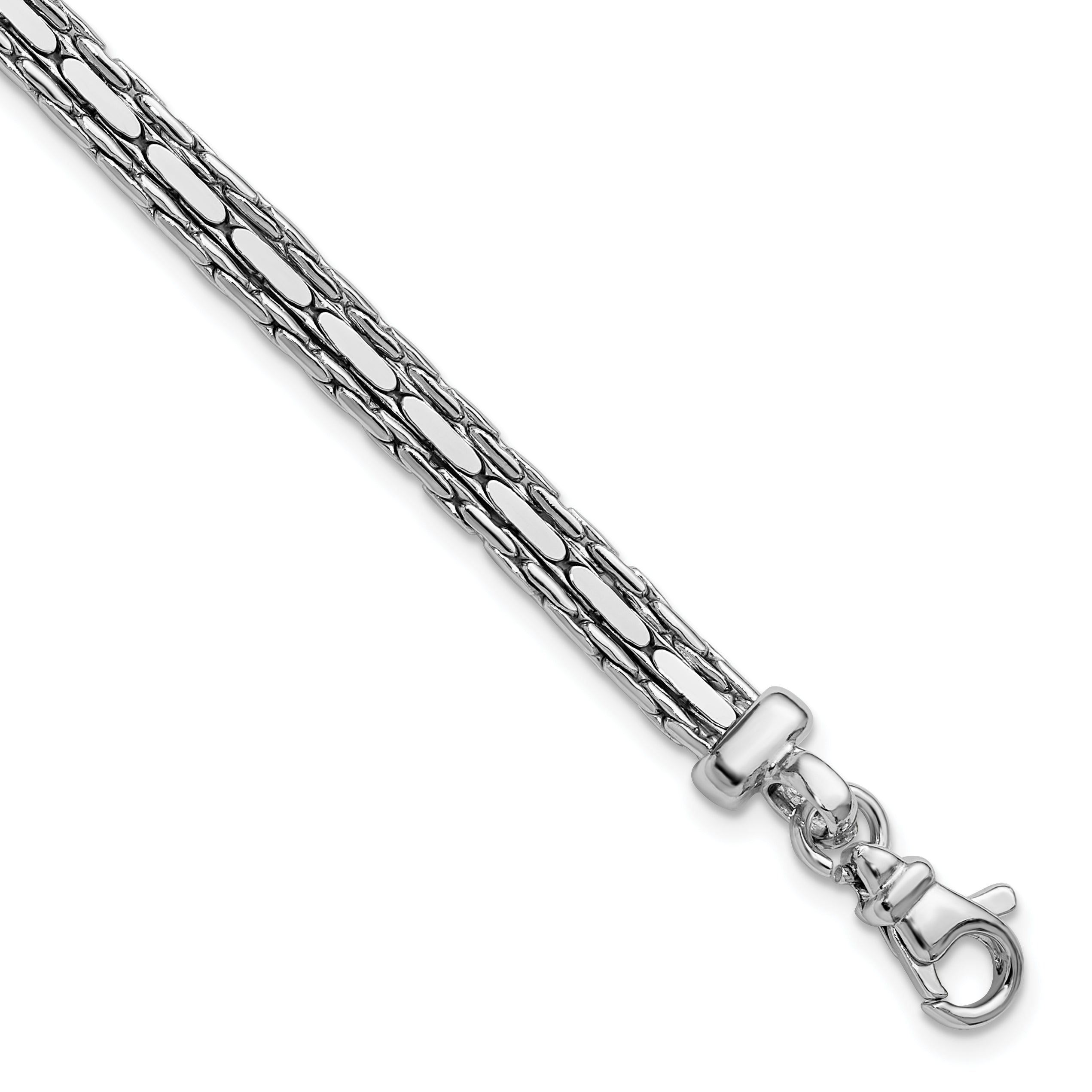 Sterling Silver Ss Rh Plated Polished 3 Strand Fancy 1In Ext. Bracelet