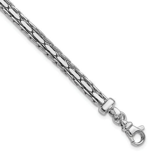 Sterling Silver Ss Rh Plated Polished 3 Strand Fancy 1In Ext. Bracelet
