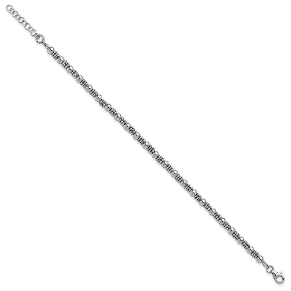 Sterling Silver Rh Plated Fancy Beaded 1In Ext. Bracelet
