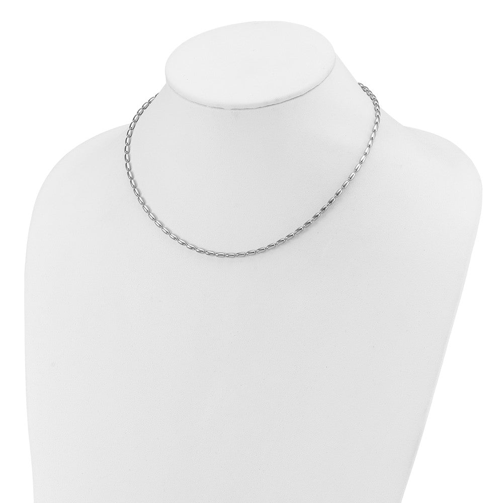 Sterling Silver Rh Plated Oval Beaded 1.75In Ext. Necklace