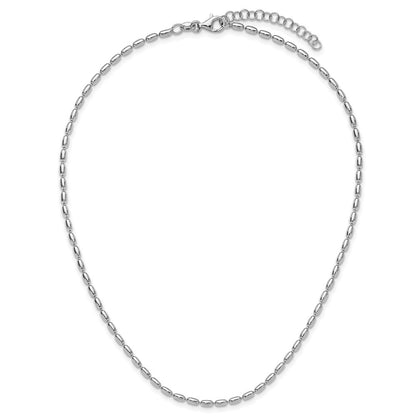 Sterling Silver Rh Plated Oval Beaded 1.75In Ext. Necklace