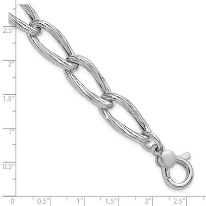 Sterling Silver Ss Rh Plated Polished/Grooved Link W/.75In Ext. Bracelet