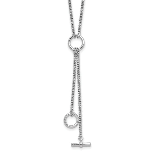 Sterling Silver Ss Rh Plated Polished Circle Tassel 2In Ext. Necklace
