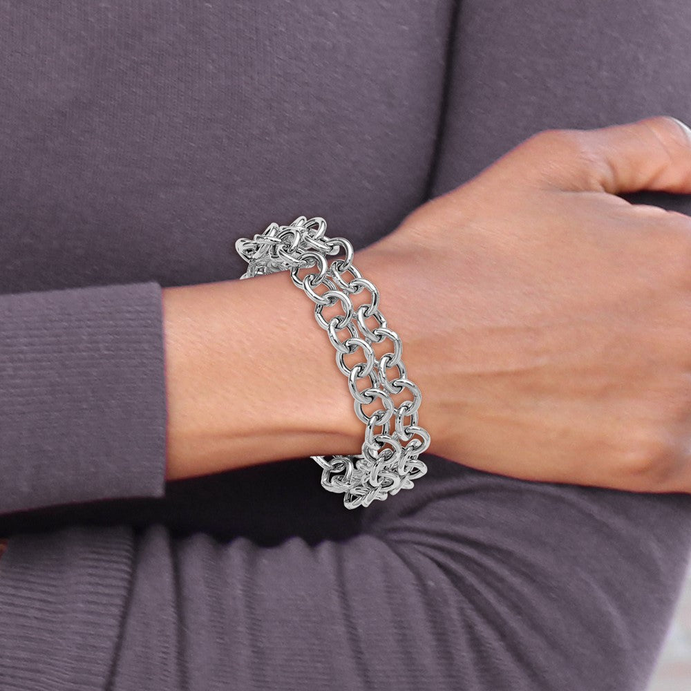 Sterling Silver Ss Rh Plated Polished 2 Strand Circle Link Bracelet