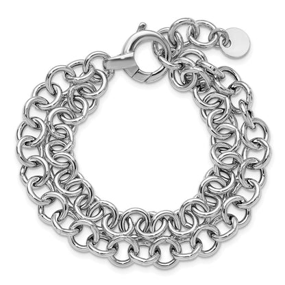 Sterling Silver Ss Rh Plated Polished 2 Strand Circle Link Bracelet