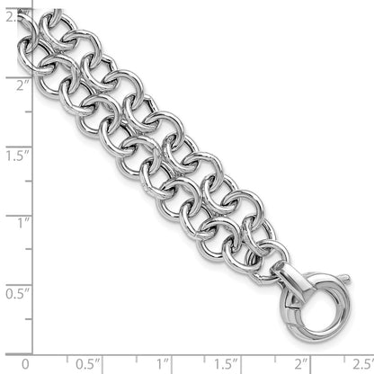 Sterling Silver Ss Rh Plated Polished 2 Strand Circle Link Bracelet