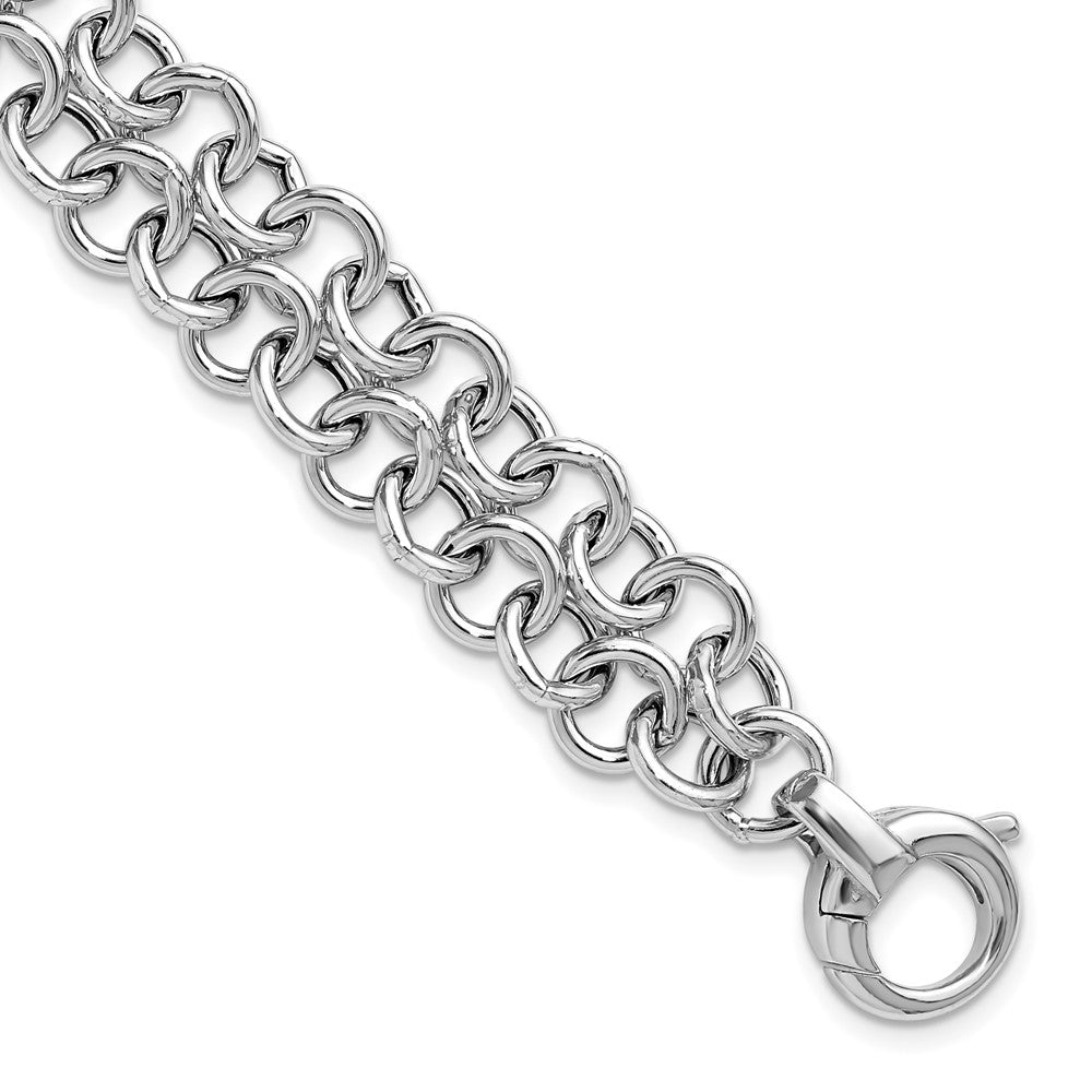 Sterling Silver Ss Rh Plated Polished 2 Strand Circle Link Bracelet