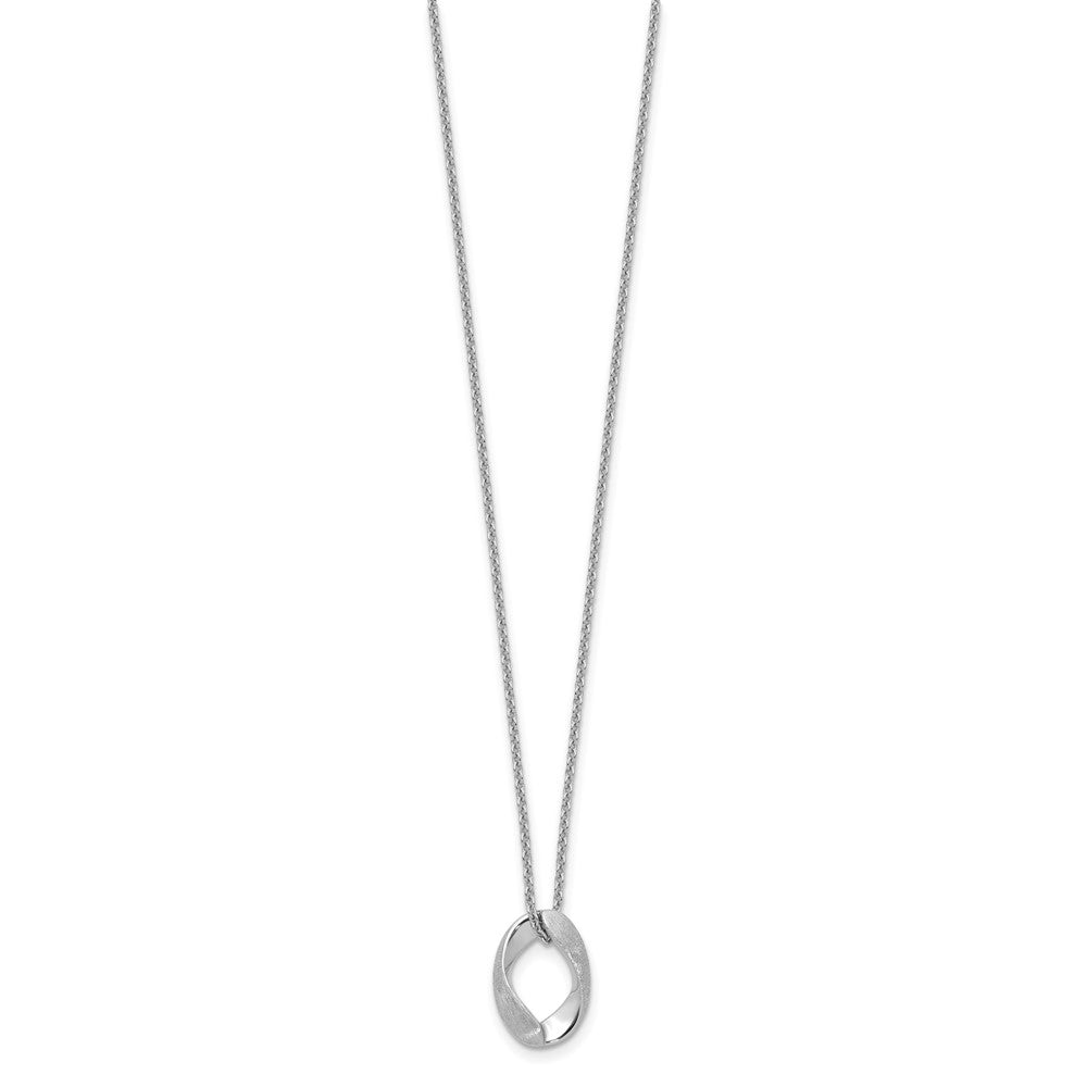 Sterling Silver Rh Plat Polish/Brush Oval 1In Ext. Necklace