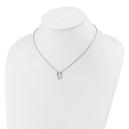 Sterling Silver Rh Plat Polish/Brush Oval 1In Ext. Necklace