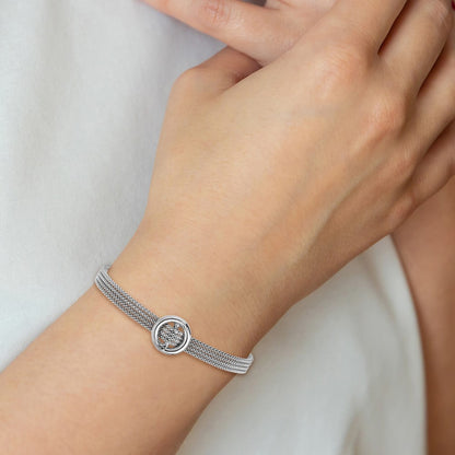Sterling Silver Rh Plat Circle Multi Strand 1In Ext. Bracelet