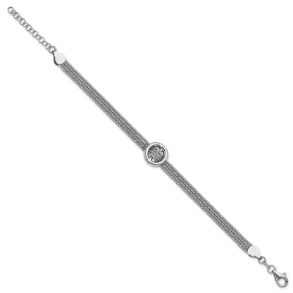 Sterling Silver Rh Plat Circle Multi Strand 1In Ext. Bracelet