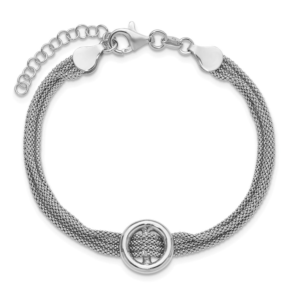 Sterling Silver Rh Plat Circle Multi Strand 1In Ext. Bracelet