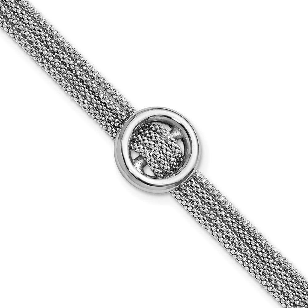 Sterling Silver Rh Plat Circle Multi Strand 1In Ext. Bracelet