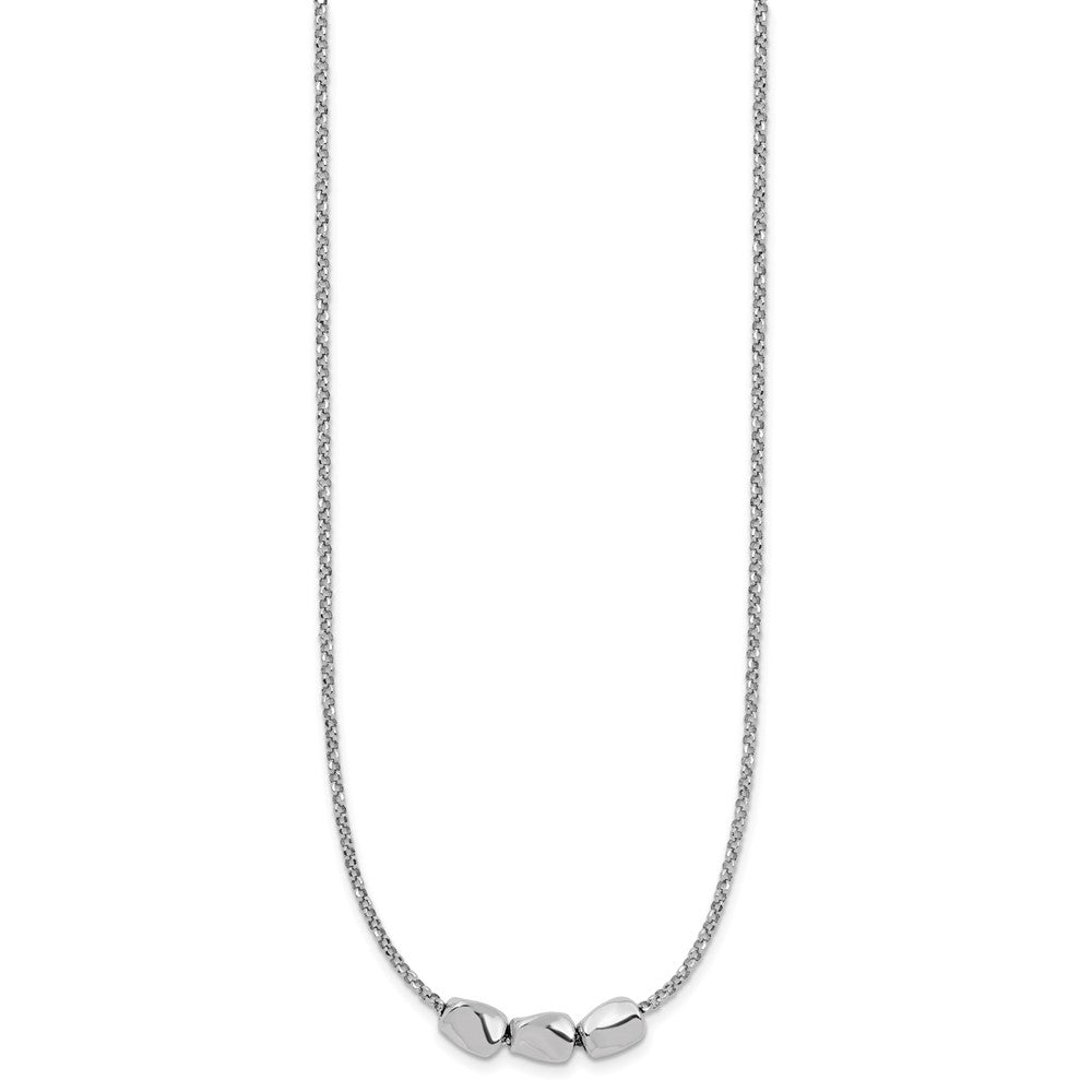Sterling Silver Rh Plated Polished Beads 2In Ext. Necklace