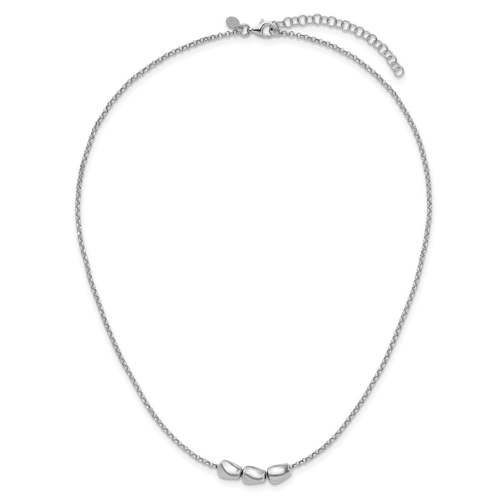 Sterling Silver Rh Plated Polished Beads 2In Ext. Necklace